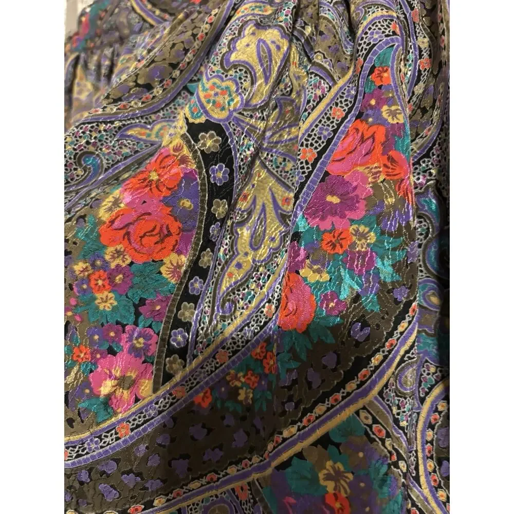 Vtg Victoria Ashley Skirt 6 Long Aline Midi Floral Paisley Print Pockets